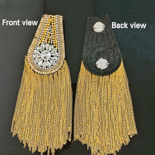 Image of Fashion rhinestone metal tassel epaulettes stage catwalk clothes accessories shoulder pad badge suit outer dress epaulettes DIY clothing accessories pins for men and women (one pair)