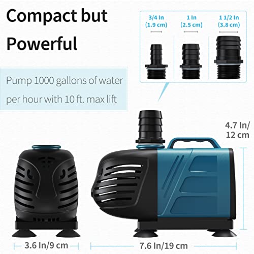 Uniclife Aquarium 1000 Gph Submersible And Inline Water Pump 80W 10Ft High Lift Ac 120 V Quiet Return Pump With 10 Ft. Power Cord For Large Fish Tanks Pond Waterfalls Fountains Sumps And Gardens #TOP2