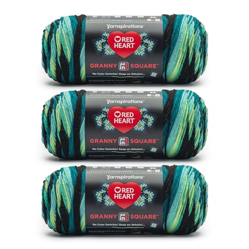 Image of Red Heart All in One Granny Square Black- Cyber Leaf Yarn - 3 Pack of 250g /8.8oz - 100% Acrylic - #4 Worsted (Medium) - 381m /417Yards - for Knitting, Crochet and Amigurumi