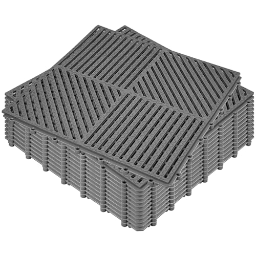 Image of ToLanbbt Modular Interlocking Cushion 12P 11.8 inch x 11.8 inch Interlocking Rubber Floor Drain Holes Non-Slip Splicing Drainage Mats for Deck, Shower, Kitchen, Drain Pool, Sauna Bath (Dark Grey, Diagonal)