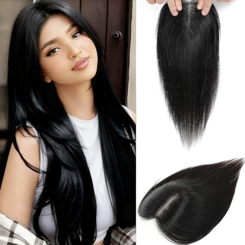 Hair Toppers for Thinning Hair Women Real Hair Clip in Hairpieces Black No Fringe 8x11cm Swiss Base Human Hairs Topper for Daily Wear And Parties