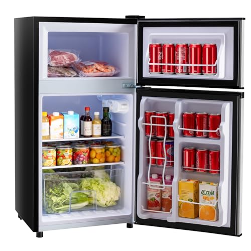 Image of Sweetcrispy 3.2 Cu.Ft Mini Fridge with Freezer, 2 Door Small Refrigerator with Adjustable Thermostat Energy-efficient Low Noise, Compact Fridge for Bedroom, Office, Dorm, Silver