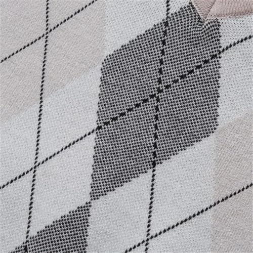 V-Neck Knitted Sweater Vest for Men Plaid Sleeveless Pullover Casual Waistcoat Tops3