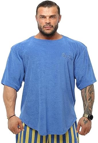 BIG SAM SPORTSWEAR COMPANY Mens Oversize Towel T-Shirt, Bodybuilding, Lifting Cardio Ragtop Embroidered Active T-Shirt