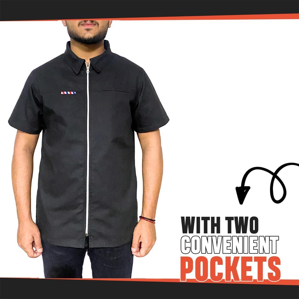 Professional Barber Jacket Half Sleeve Shirt Men's Black Hairdresser Salon Smocks Hair Stylist Smock Uniform - Image 3
