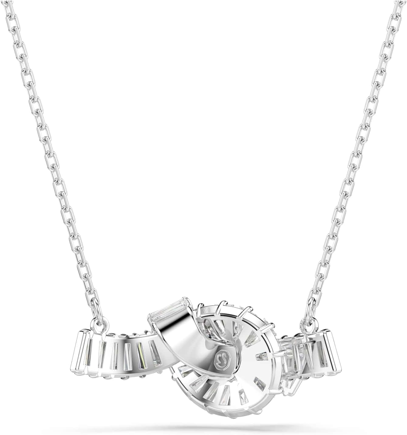 Swarovski Matrix pendant, Baguette cut, Knot, White, Rhodium plated