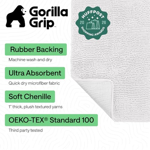 Image of Gorilla Grip Luxury Chenille Bathroom Rug Mat, 70x24, Extra Soft and Absorbent Shaggy Rugs, Machine Wash and Dry, Perfect Plush Carpet Mats for Tub, Shower, and Bath Room, White