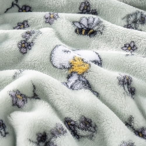 Image of Berkshire Blanket Peanuts VelvetLoft Cute Character Snoopy Plush Throw Blanket,Peanuts Snoopy & Woodstock New Flower and Bees Sage,Throw 55 in x 70 in (Official Peanuts Product)
