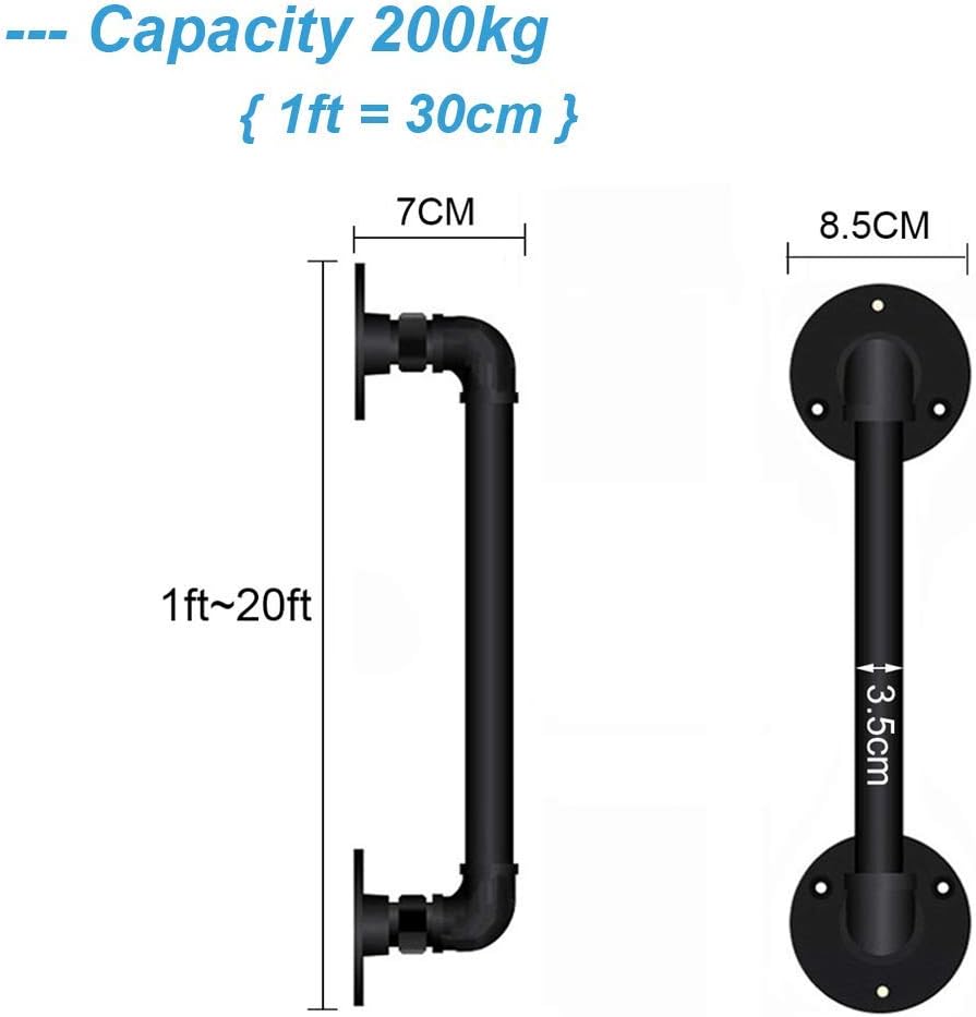 (1ft~20ft) Handrails for Disabled Outdoor Indoor Stairs Steps - Black Handrail Brackets for Staircases Exterior External Railing Kit Hand Rails