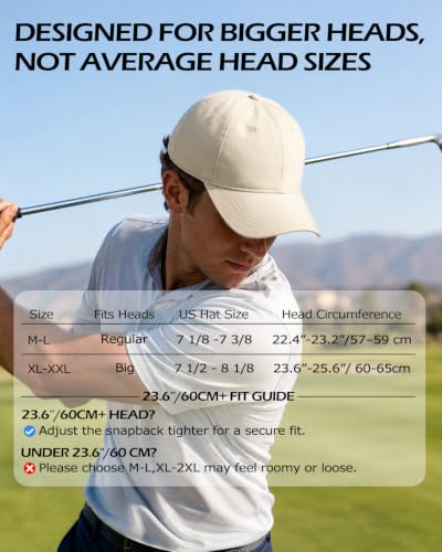 Image of Zylioo XL XXL Linen Baseball Cap for Big Heads, Structured Dad Hat | Roomy XL-XXL Fit-Firm front panels and rear closure give larger head shapes a secure feel without tight pressure.
