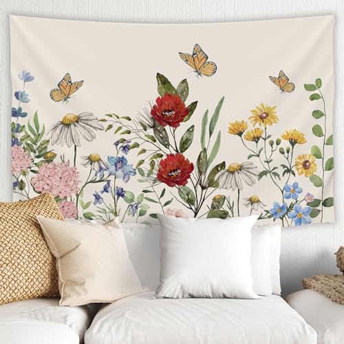 JarThenaAMCS Vintage Floral Tapestry Spring Wildflower Wall Hanging Blanket Nature Botanical Decorative Tapestry for Home Bedroom Living Room College Dorm Supplies, 36 x 48 Inch