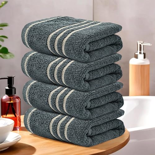 Image of Urbane Home Pack of 4 Soft Cotton Face Towels for Men & Women /Ladies | Easily Washable | Pocket Towels & Workout Gym Napkins for Men - Dark Grey