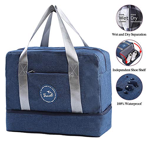 Tapusen 100% Imperméable Gym Sports Sac, Sac Rangement Voyage Portable, Sacs à Chaussures Voyage, Sac Séparation Sec et Humide de Grande Capacité pour Voyage (Bleu)