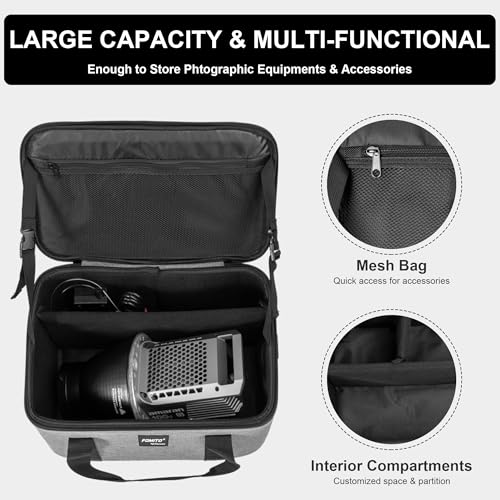 FOMITO Photography Lighting Equipment Bag, Padded Studio Light Carrying Case for Light Stands, Mini Softboxes, LED Lights & Camera Accessories, Adjustable Dividers, Travel Storage Bag 15.7"x11.4"x8.6" by FOMITO - Used condition - Image 3