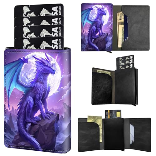 RFID Blocking Card Holder Wallet Billeteras de Hombres, Pop Up Minimalist Wallet for Men Women, Large Capacity Smart Wallet fit Money, ID Card, Driver's License, Purple Dragon