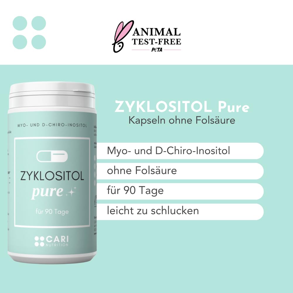 ZYKLOSITOL | Pure Kapseln für 90 Tage | Inositolmischung im optimalen Verhältnis | Myo-Inositol + D-Chiro-Inositol | ohne Folsäure | PCOS, Kinderwunsch, Insulinresistenz, Zyklus, Hirsutismus | vegan