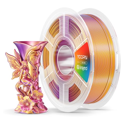 Image of YOOPAI Silk Tri-Color PLA Filament 1.75mm, 3-in-1 Coextrusion Multicolor PLA 3D Printer Filament, Shiny Color Change Silk PLA,1kg Spool (2.2lbs), Red Gold Purple