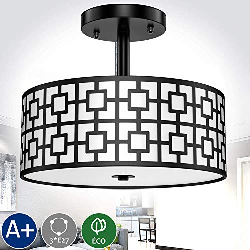 Depuley 3 Lampes Plafonnier Salon Moderne E27 avec Abat-jour Métal Fer Forgé Noir et Blanc, Lustre de plafond Fin et chic pour Chambre Salle à Manger et Cuisine - 3 Ampoules NON Incluses