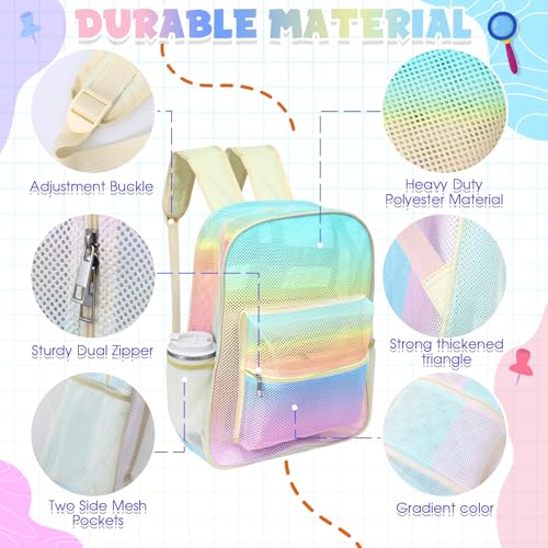 Image of Silkfly 3 Pcs Mesh Backpack Set, Heavy Duty Semi-transparent Bookbag with Lunch Bag Pencil Case for Travel, Beach, Sports