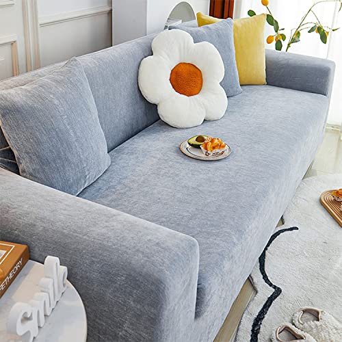 Housse de protection en velours extensible beige pour canapé