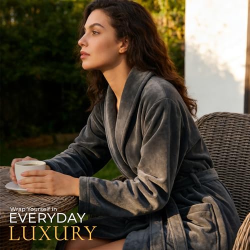 Image of HEARTNICE Womens Fleece Robes, Soft Plush Long Bathrobe, Thick Kimono Robes for Womens, Warm House Coat