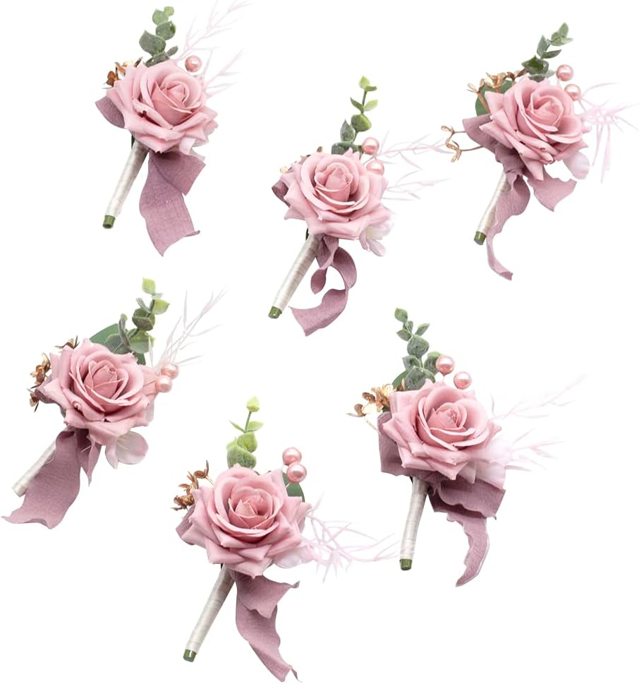 Ansofi Dusty Blue Wrist Corsage Set of 6 for Wedding Prom Party, Artificial Flower Wrist Corsage Bracelets, Homecoming Corsage Wristlet, Corsage Flowers for Bride, Bridesmaid, Girl