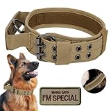 Tactical Dog Collar with Handle - Military Adjustable Dog Training Collar Soft Nylon and Heavy Duty Metal Buckle for Medium Large Dogs - with Patch (Brown with Patch, Large)