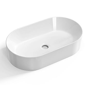 KES Bathroom Sink, White Vessel Sink for Bathroom, Oval