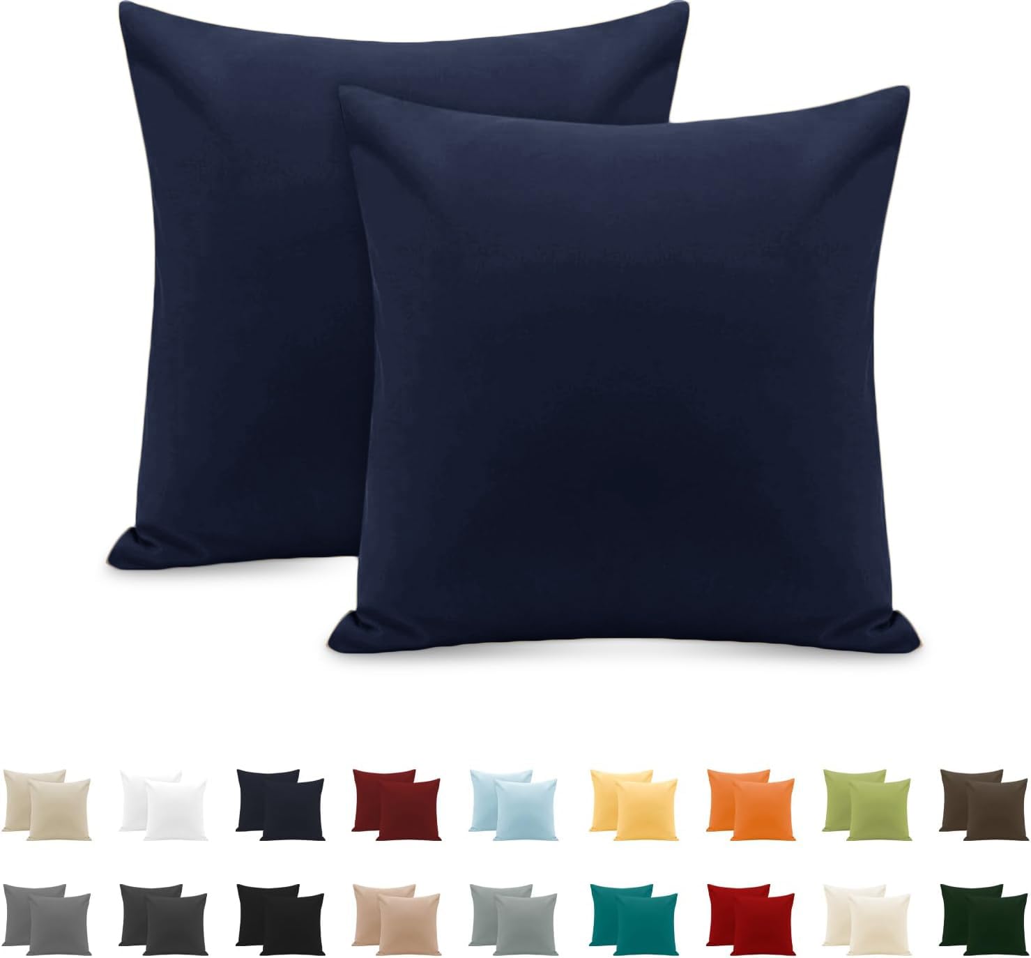 Pillow Cases 2 Pack 65x65 cm, Pillowcases in 100% Pure Cotton,Envelope Closure, Plain Colour Black