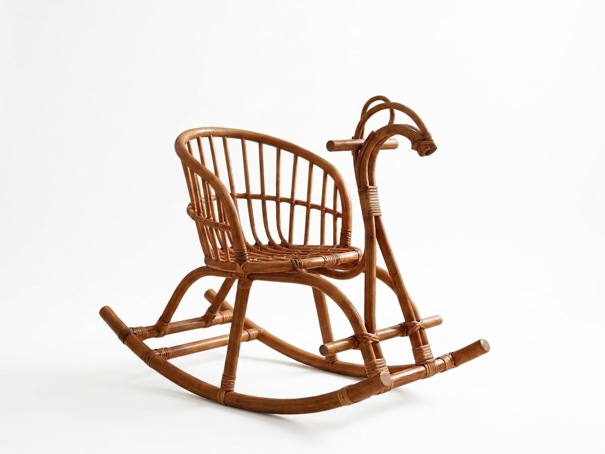 IRA Furniture Rattan Horse Rocking Chair for Kids Brown | Cane Wooden Rocker Toy Chair for Children Living Room and Playroom-picture-25
