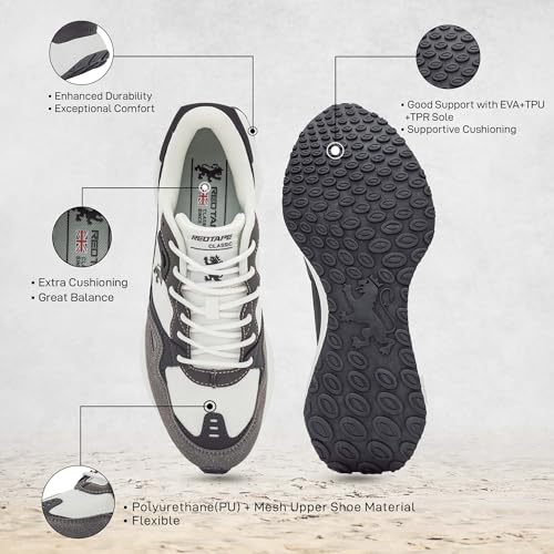 Red Tape Men's Classic Lifestyle Casual Sneakers Perfect for Daily Wear Outings & Office Use Stylish Mesh Panels, Lace-Up Design, Rounded Front, Cushioned Insole, Impact-Resistant Durable Sole3
