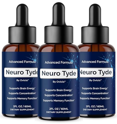 (3 Pack) NeuroTyde Drops - Neuro Tyde Support Premium Liquid Advanced Formula Daily Neurotyde All Natural Ingredients Support Focus Memory for Overall Health & Wellness 3 Bottles for 3 Months