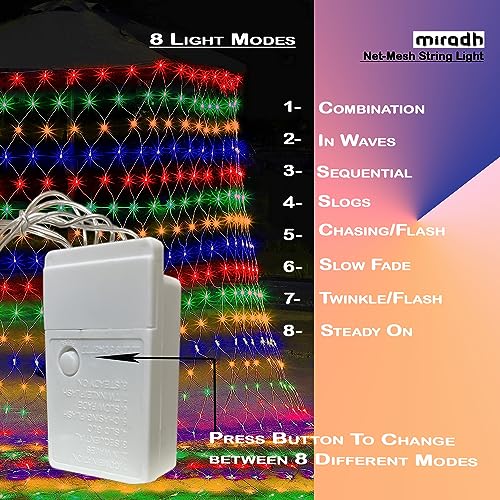 MIRADH Led Net Mesh String Lights/Led Lights for Home Decoration 9.8Ft X 6.6Ft 192 LEDs 8 Modes (3X2M Multicolor)(PVC),1 Meters product image 7
