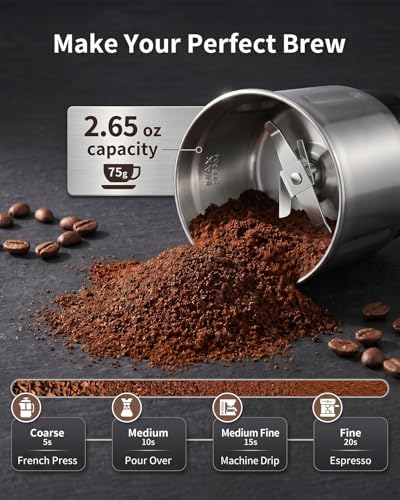 SHARDOR Quiet Coffee Grinder Electric, 70g Removable Bowl Spice Grinder for Coffee Beans, Seeds and Grains, Super Silent Grinding Mill with 60dB Low Noise, 2.5oz Capacity, Silver - 4