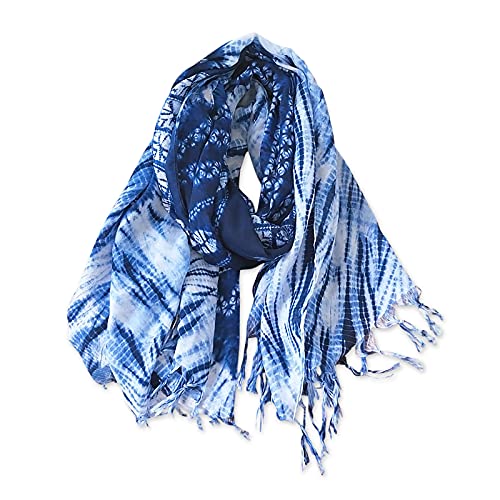 Tie-Dye Plaid Scarf Women Ethnic Style Shawl Hand-Knotted Long Tassel Soft Cotton Scarf Large Shawl Wrap Travel