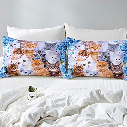 Kids Cute Cat Comforter Cover Set Cartoon Pet Cats Twin Size Bedding Set For Children Boys Girls Cute Kitten Print Duvet Cover Set Cat Lover's Animal Themed Design Quilt Cover Bedroom Collection 2Pcs #TOP2