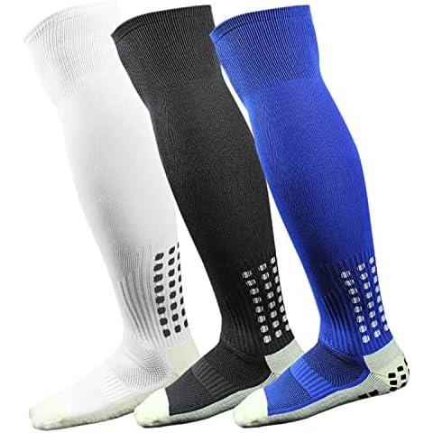 Memoryee Mens Soccer Socks 3 Pairs Anti Slip Grip Pads for Football Basketball Hockey Sports Athletic Workout Grip Stocking Socks Multi Cover