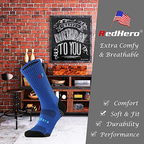 Redhero Men's Merino Wool Cushion Crew Socks With Light Mesh Ventilating Performance Comfort Fit Casual Outdoor Trail Hiking(Sapphire L) #TOP4