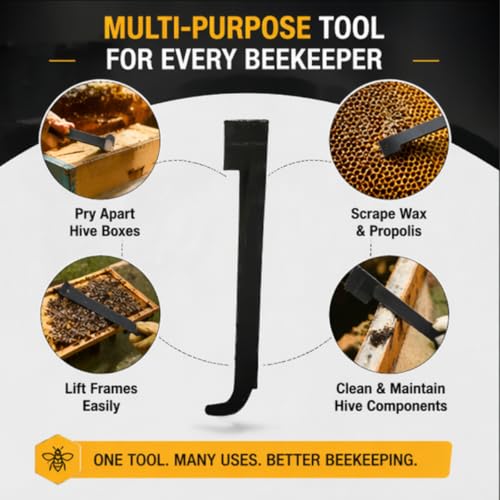 Image of ANP BEE Honey Bee Hive Tool Stainless Steel J Hook Scraper, Heavy Duty Beekeeping Tool for Frame Lifting, Scraping & Hive Maintenance, Durable Rust-Resistant Apiary Equipment, Pack of 1