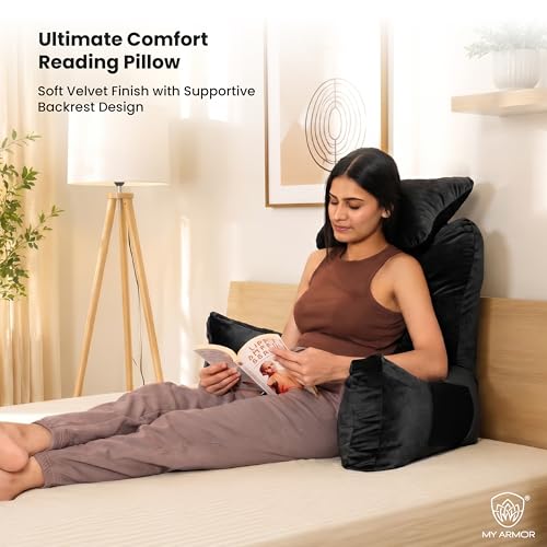 Image of MYARMOR Backrest Pillow for Bed with Detachable Neck Rest & Support Arms, Soft Reading Pillow | Back Support Wedge Pillow for Working, Seating & Relaxing in Bed - Grey