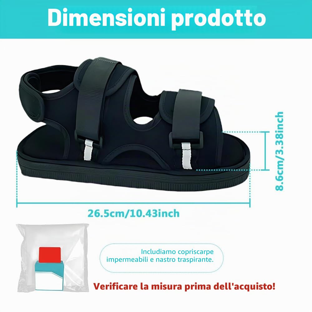 1 Pezzo Scarpe in Gesso per Piedi, Scarpe da Riabilitazione Regolabili, Scarpa Post Operatoria, per Piede Destro e Sinistro, Adatto per Fratture, Distorsioni del Piede, Gessatura, Nero