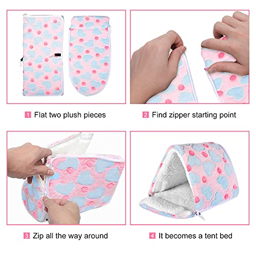 Petmolico Hamster Hammocks Tent Bed, Warm Plush Guinea Pig Bedding Hut Shed Hideout Sleeping Cage Nest Accessories For Guinea Pig Ferret Hedgehog Squirrel Chinchilla, Medium, Pink #TOP3