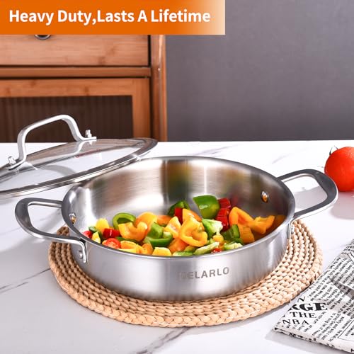 image for DELARLO Tri-Ply Stainless Steel 10 Inch Frying Pan 3QT Saute Pan With 
