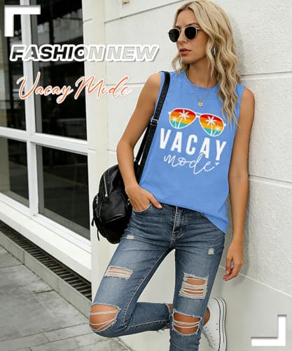 Image of Vacay Mode T Shirts for Women Summer Beach Hawaii Vacation Short Sleeve Tops Holiday Cruise Getaway T Shirts