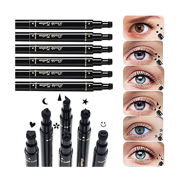 Eyeliner-Stamps7-Pcs-Eyebrow-Pencil-Liquid-Eyeliner-SetWaterproof-Liquid-Eyeliner-With-HeartFlowerMoonStarSmiley-FaceTriangle-Seal-StampLong-Lasting-Seal-Eyeliner-Pen-Eye-Decoration-Eye-Liner-Makeup-T Eyeliner Stamps,7 Pcs Eyebrow Pencil Liquid Eyeliner Set,Waterproof Face Stamps With Heart/Flower/Moon/Star/Smiley Face/Triangle Seal Stamp,Long Lasting Seal Eyeliner Pen ,Eye Decoration Eye Liner Makeup Tool Black No smudge (7PCS)