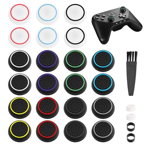 22 Pcs for PS5 Thumb Grips Caps, Non-Slip Silicone Thumb Grip Caps for PS4/PS5 Controller Joystick Capss, Wear-resistant Joystick Controller Replacement Grip Covers, with 1 Brush, 4 Protector Rings