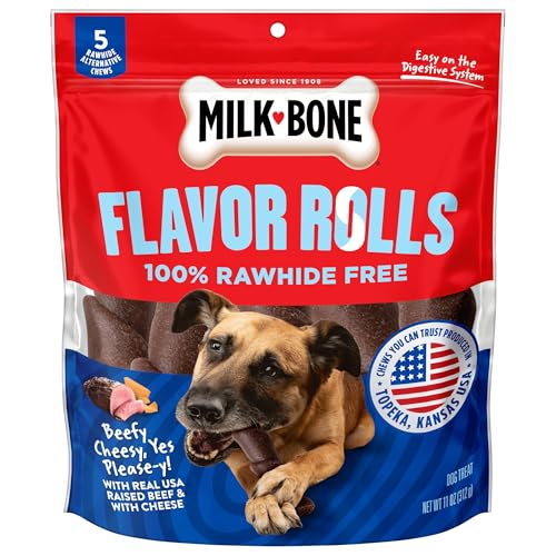Image of Milk-Bone Flavor Rolls Dog Chews, Beefy Cheesy, Yes Please-y!, 5 Count | 11-oz. bag, Rawhide-free dog chews, Made with real beef
