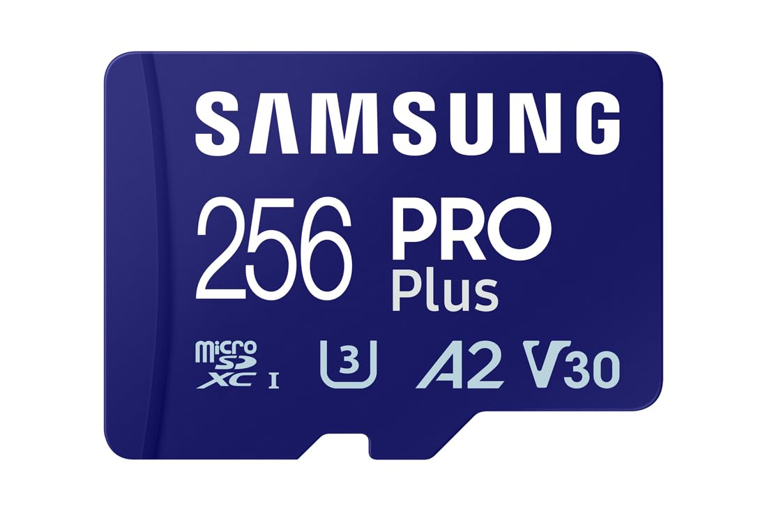 Samsung PRO Plus Tarjeta de memoria MicroSD con Adaptador SD, 256GB, 180 y 130 MB/s, Full HD & 4K UHD, UHS-I, U3, V30, A2, Compatible con Smartphone Android, Tableta, GoPro y Dron DJI (MB-MD256SA)