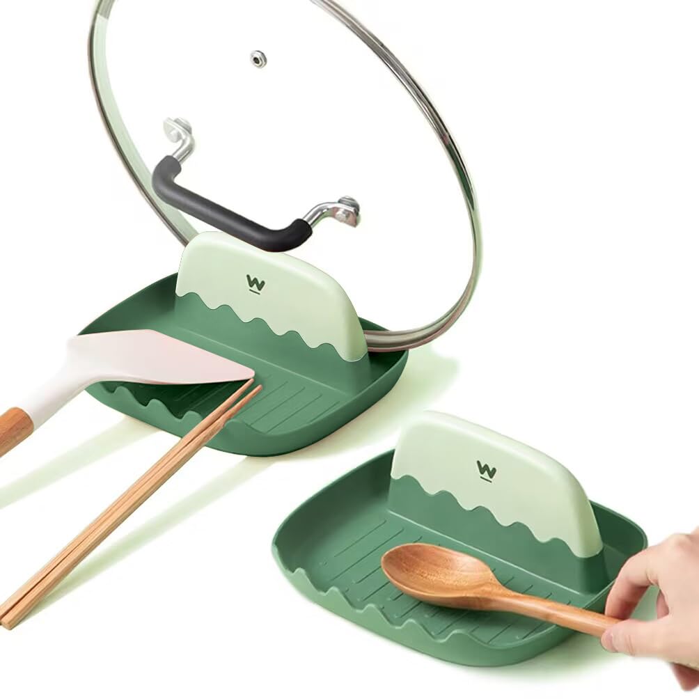 Photo 1 of 2 Pack Lid and Spoon Rest for Kitchen Counter, Cooking Ladle/Spatula/Spoon Holder for Stove Top, Utensil Rest with Pot Lid Holder for Countertop, Kitchen Gadget Rack, Christmas Cooking Accessories