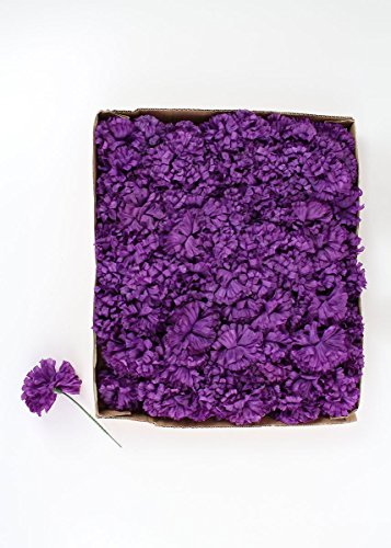 Larksilk Purple Silk Carnation Picks, Artificial Flowers for Weddings, Decorations, DIY Decor, 100 Count Bulk, 3.5" Carnation Heads with 5" Stems
